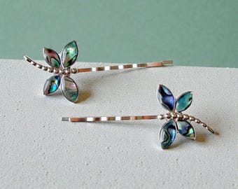 Abalone Dragonfly Hair Pins, Hair Pin For Woman, Dragonfly Hair Clip, Women Bobby Pin, Butterfly Barrette, Abalone Hair Clip, Woman Barrette