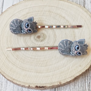 Cat Hair Pin, Gray Cat Bobby Pin, Hair Clip for Women, Cat Hair Clip, Kitty Barrette, Decorative Hair Pin, Cute Fun Hair Pin, Woman Barrette