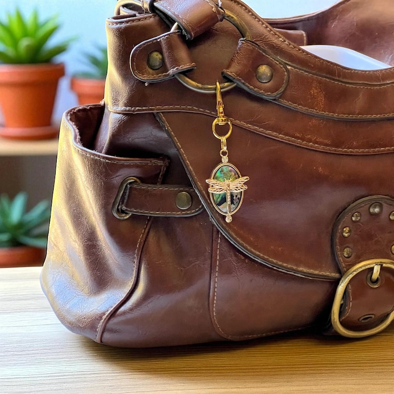 Gold Dragonfly Purse Charm, Unique Abalone Handbag Jewelry, Zipper Pull for Backpacks, Cute Zipper Charms, Cool Keychain Charms, Mom Gifts image 9