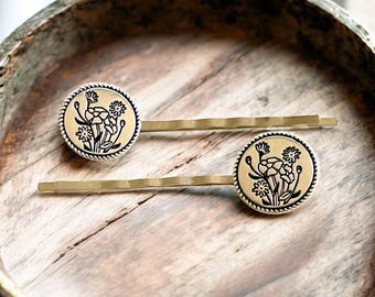 Flower Hair Pins, Floral Hair Pins, Wedding Hair Clips, Womens Hair Clips, Boho Bobby Pins, Wildflower Barrettes, Antiqued Silver Hair Clips