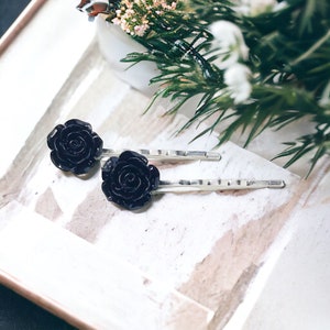 Rose Hair Pins, Floral Bobby Pins, Womens Hair Pins, Decorative Hair Pins, Womans Hair Accessories, Flower Bobby Pins, Black Rose Hair Pins