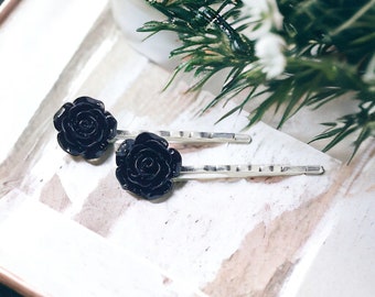 Rose Hair Pins, Floral Bobby Pins, Womens Hair Pins, Decorative Hair Pins, Womans Hair Accessories, Flower Bobby Pins, Black Rose Hair Pins
