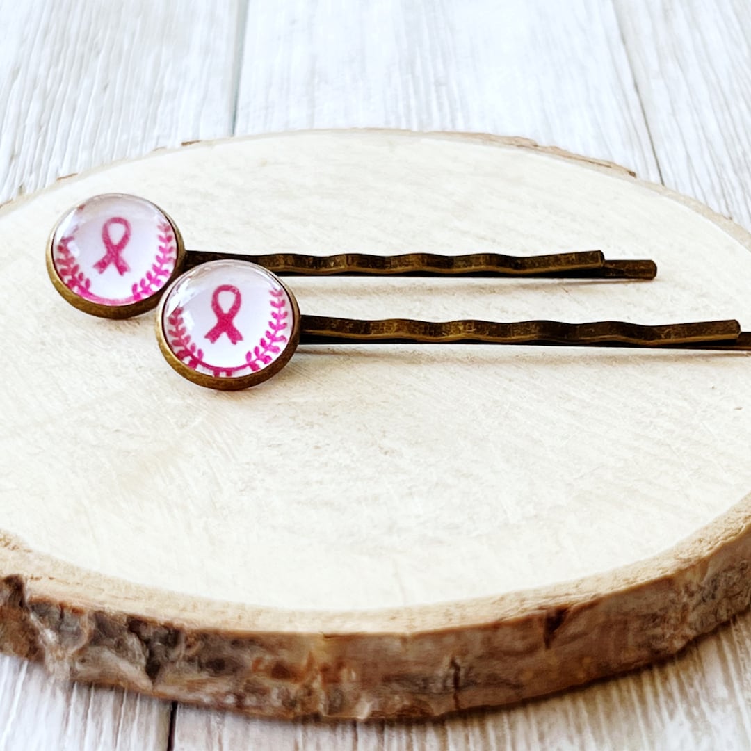 Pink Hope Ribbon Hair Pins, Breast Cancer Awareness Jewelry, Womans