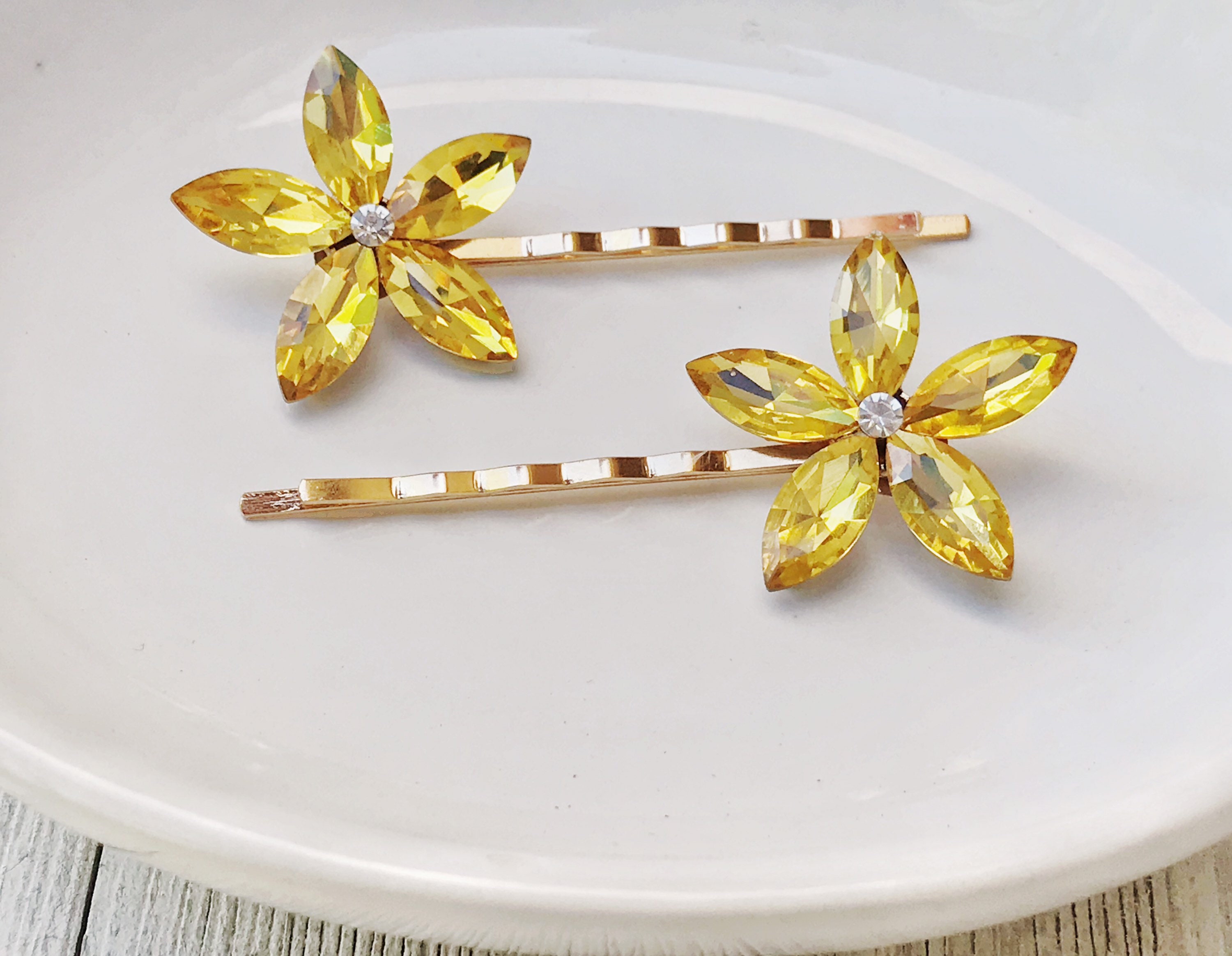 Rhinestone Hair Pins Yellow Flower Hair Pin Hair Pins For Etsy
