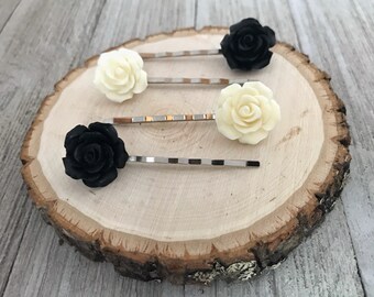 Black and White Flower Hair Pins, Hair Pins for Women, Decorative Bobby Pins, Barrette for Women, Hair Clips for Women, Decorative Hair Pins