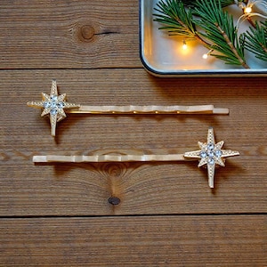 North Star Hair Pins – Gold Celestial Hair Bobby Pins for Women | Star Hair Clips for Bridesmaids, Holidays, or Everyday Wear Boho Accessory