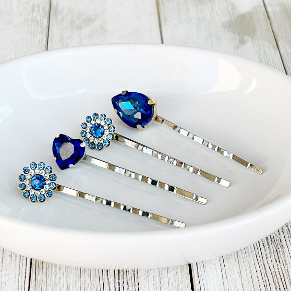 Blue Rhinestone Hair Pins Heart Hair Pins Hair Pin for Etsy