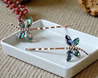 Abalone Dragonfly Hair Pins, Hair Pin For Woman, Dragonfly Hair Clip, Women Bobby Pin, Butterfly Barrette, Abalone Hair Clip, Woman Barrette