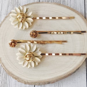 Flower Hair Pins, Mothers Day Gift, Women Hair Clip, Floral Bobby Pin, Wire Wrap Flower, Vintage Hair Pin, Antique Barrette, Womans Hair Pin
