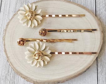 Flower Hair Pins, Mothers Day Gift, Women Hair Clip, Floral Bobby Pin, Wire Wrap Flower, Vintage Hair Pin, Antique Barrette, Womans Hair Pin