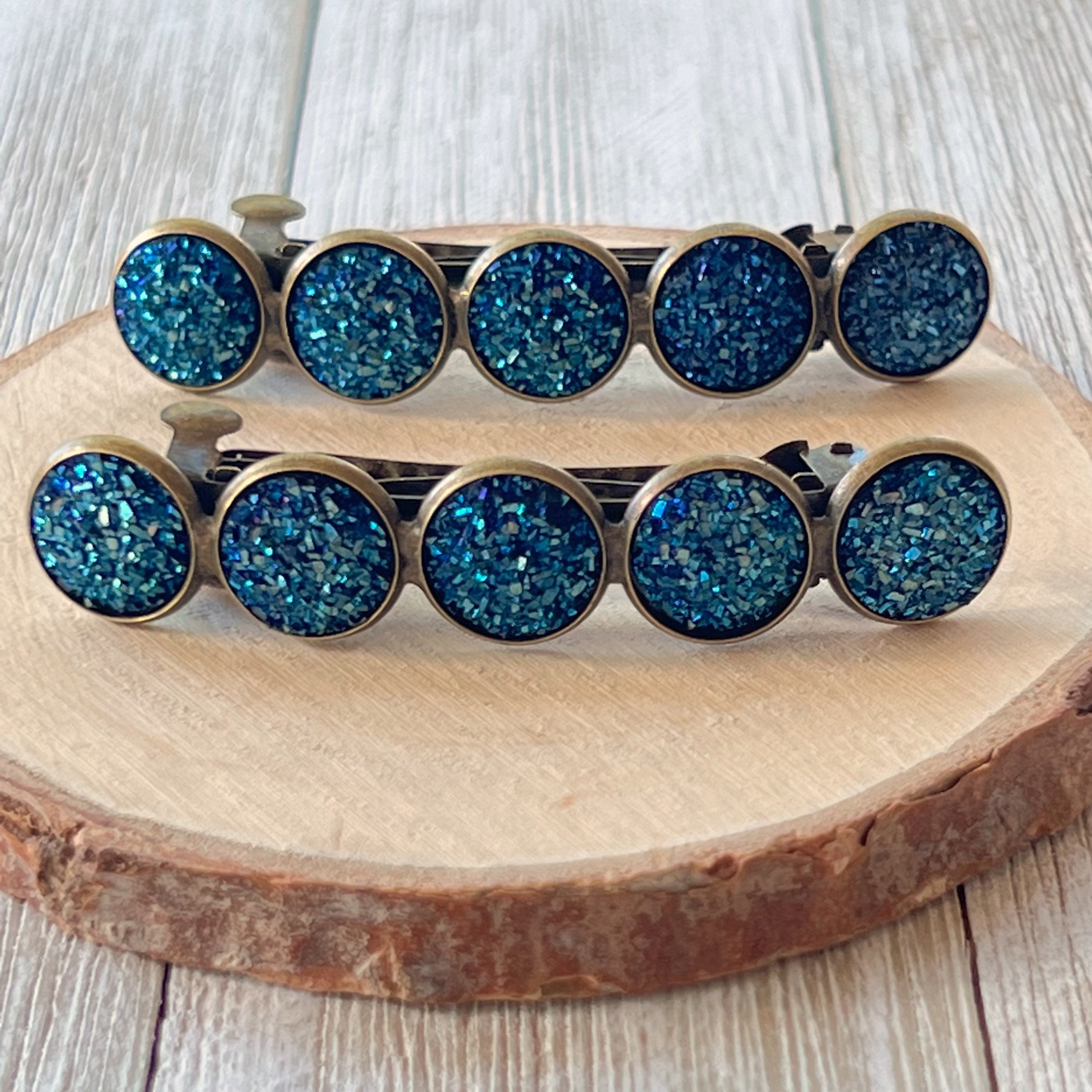 Vintage Rare French Charms Hair Barrette Clip Brass Tone Metal Cobalt Blue Glass Cobalt Blue Barrette - Etsy main image 4