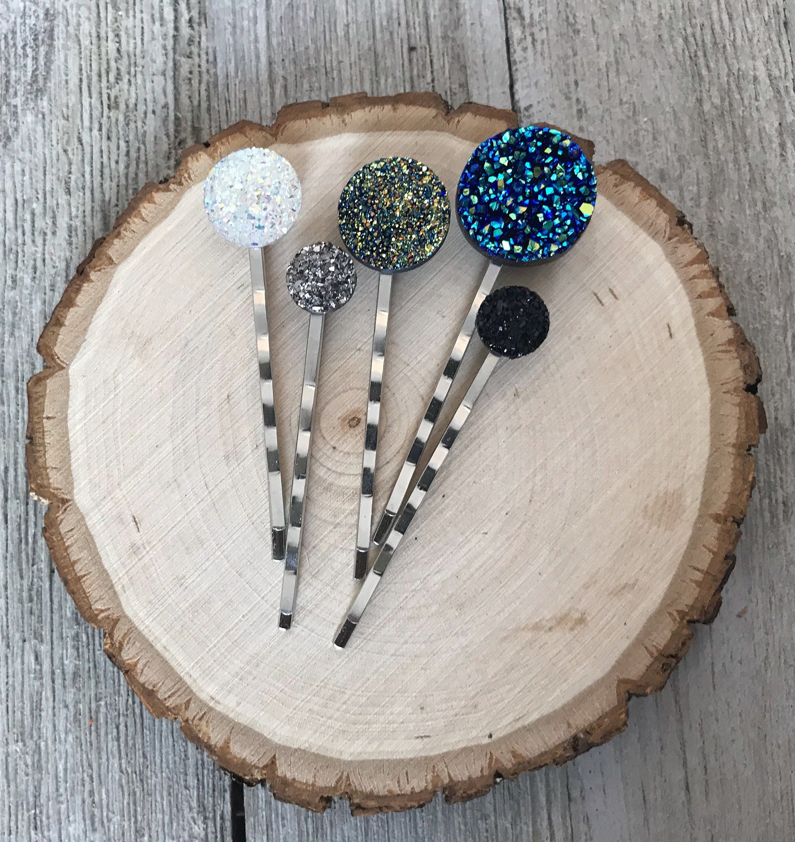 Druzy Hair Pins Glitter Hair Pins Blue Wedding Hair Jewelry Etsy