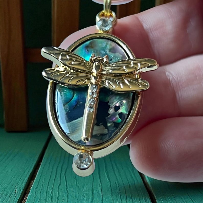 Gold Dragonfly Purse Charm, Unique Abalone Handbag Jewelry, Zipper Pull for Backpacks, Cute Zipper Charms, Cool Keychain Charms, Mom Gifts image 4