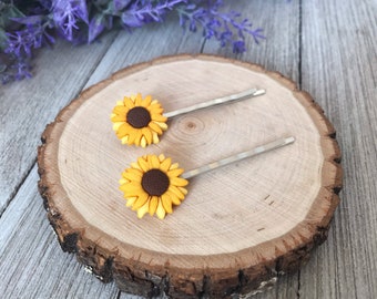 Sunflower Hair Pins, Sunflower Hair Clips, Floral Hair Pins, Wedding Hair Flowers, Womens Hair Clips, Boho Bobby Pins, Yellow Hair Barrettes