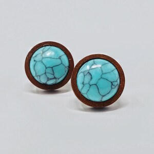 Turquoise Stud Earrings, Wood Earrings, Boho Chic Earrings, Western Jewelry, Druzy Earrings, Minimalist Jewelry, Natural Gemstone Earrings
