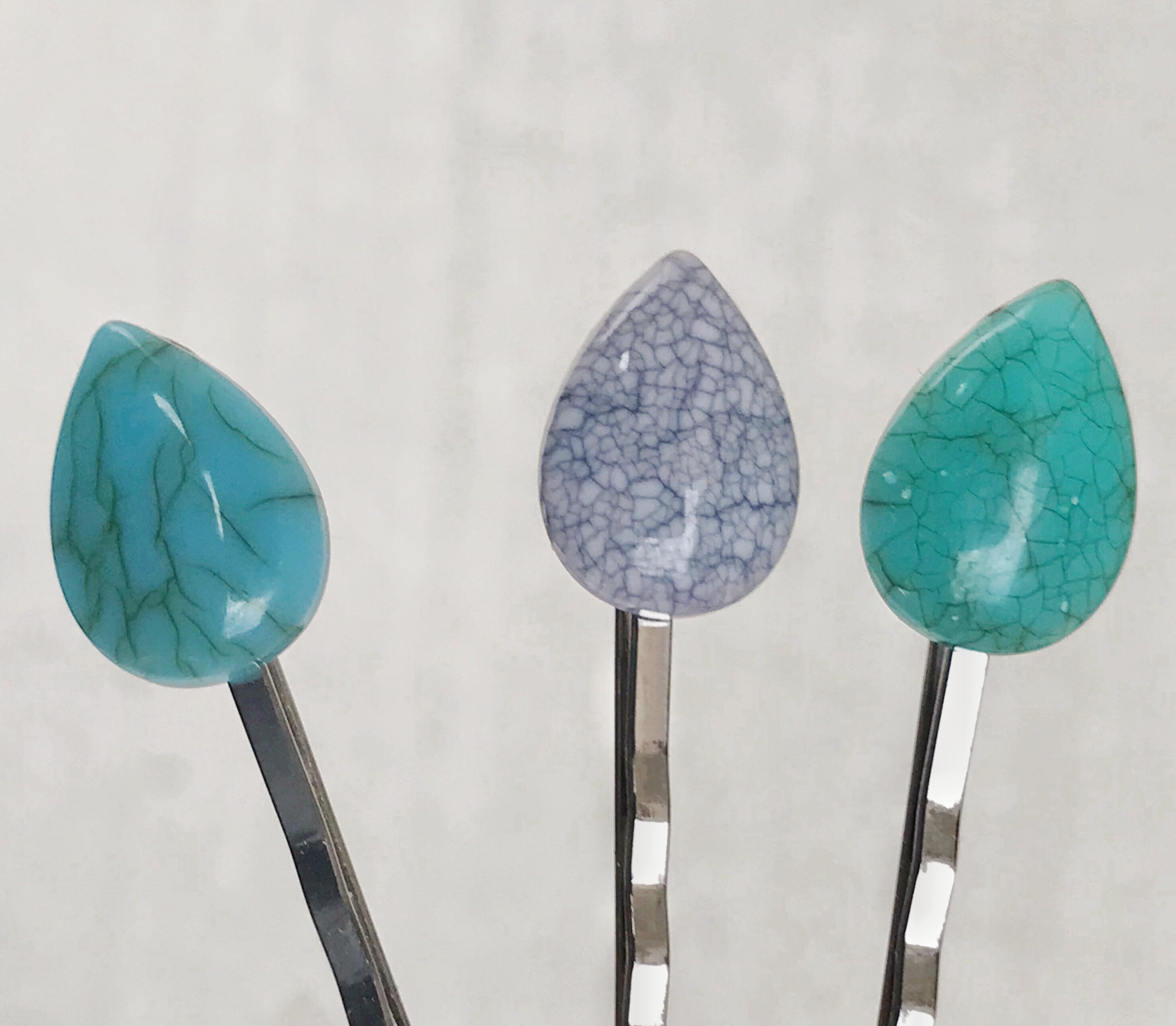 Turquoise Teardrop Hair Pin Marbled Hair Pins Hair Pins For Etsy