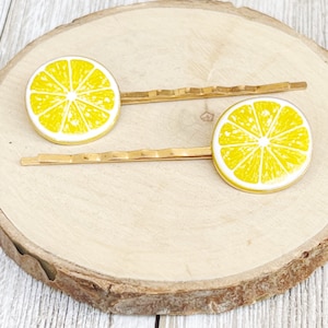Lemon Bobby Pins, Citrus Hair Pins, Lemon Hair Pins, Lime Hair Clips, Womens Decorative Bobby Pins, Fruit Bobby Pins, Fruit Hair Pins