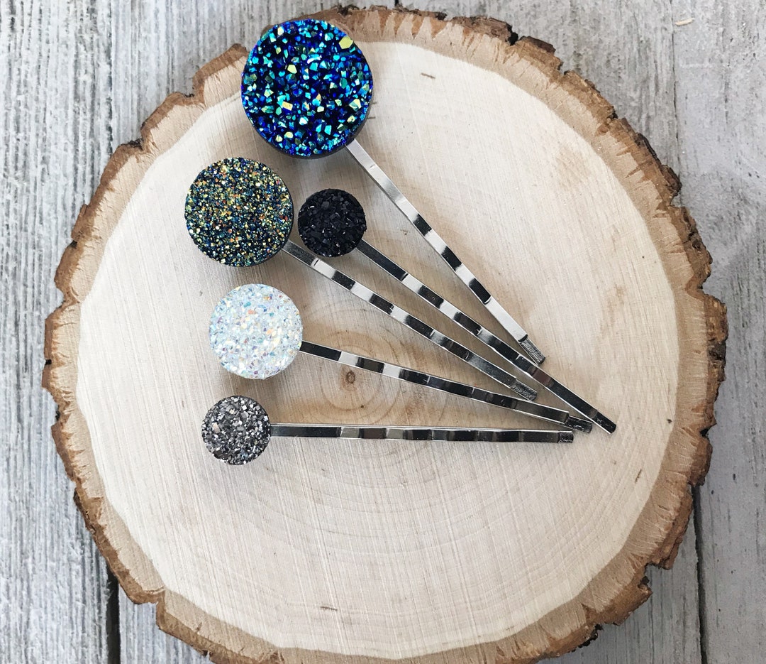 Druzy Hair Pins Glitter Hair Pins Blue Wedding Hair Jewelry Etsy