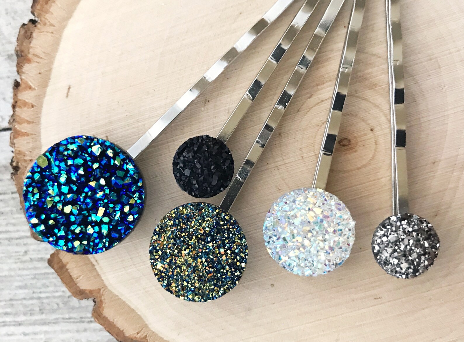 Druzy Hair Pins Glitter Hair Pins Blue Wedding Hair Jewelry Etsy