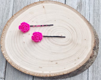 Flower Hair Pins, Wedding Hair Pins, Womens Hair Pins, Pink Flower Hair Pin, Bridal Hair Accessories, Flower Bobby Pins, Pink Rose Hair Pins