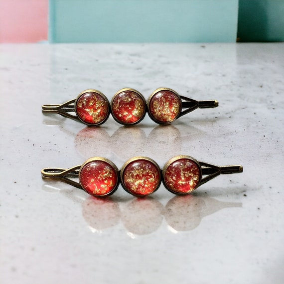 Druzy Hair Clips, Gold Speckled Barrettes, Wedding Hair  display picture 3