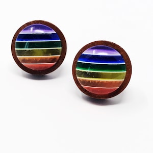 Rainbow Earrings Studs, Rainbow Jewelry Earring, Wood Earring, Boho Earring, Bridesmaid Earring, Retro Earring, Mens Earring, Unique Earring