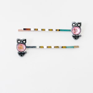 Owl Hair Pin, Boho Bobby Pin, Hair Pin For Woman, Owl Bobby Pin, Womens Bobby Pin, Animal Bobby Pin, Fall Hair Pin, Bird Hair Pin, Pink Pin
