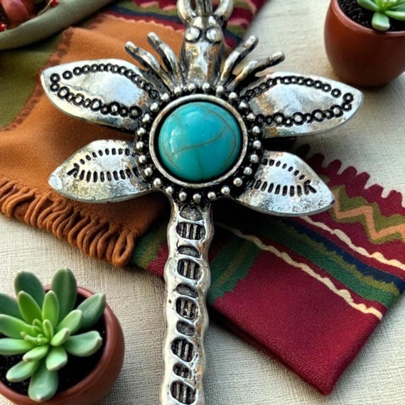 Turquoise Dragonfly Purse Charm – Boho Keychain Gifts for Her, Western Bag Charm, Nature Symbolism Accessory, Turquoise Key Ring Silver Clip
