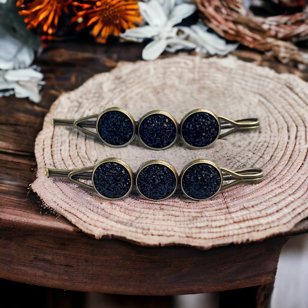 Épingles à cheveux Druzy noires, Épingles à cheveux pour femme, Barrettes à cheveux pour femme, Mignonnes épingles à cheveux, Barrettes à cheveux pour femme, Barrettes Druzy, Épingles à cheveux pour femme