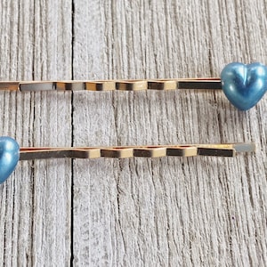 Blue Heart Hair Pins, Valentines Day Bobby Pins, Womens Hair Pins, Cute Hair Pin, Decorative Hair Pin, Pearl Heart Bobby Pin, Girls Hair Pin