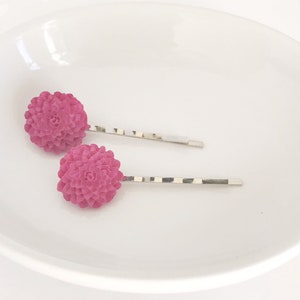 Fuchsia Flower Hair Pins, Wedding Hair Clips, Womens Hair Pins, Floral Bobby Pins, Bridal Hair Accessories, Flower Bobby Pin, Boho Hair Pin