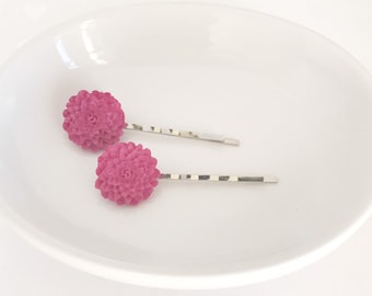 Fuchsia Flower Hair Pins, Wedding Hair Clips, Womens Hair Pins, Floral Bobby Pins, Bridal Hair Accessories, Flower Bobby Pin, Boho Hair Pin