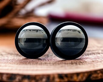 Black and White Striped Earrings, Natural Wood Stud Earrings, Large Funky Earrings, Casual Statement Jewelry, Mens Summer Earring, Gradient