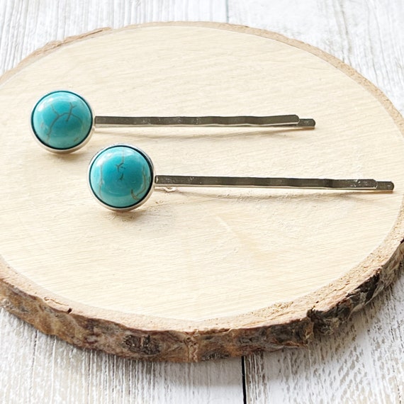 Boho Turquoise Gemstone Hair Pins, Western Hair Pin, Cowgirl  display picture 1
