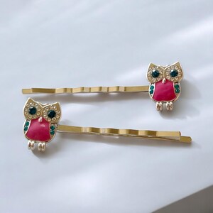 Owl Hair Pins, Boho Bobby Pin, Hair Pin For Woman, Rhinestone Hair Pin, Womens Bobby Pin, Decorative Bobby Pin, Pink Hair Pin, Bird Hair Pin