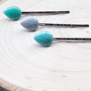 Turquoise Teardrop Hair Pin, Marbled Hair Pins, Hair Pins For Woman, Gemstone Bobby Pin, Decorative Bobby Pin, Womens Hair Pin, Gift for Her