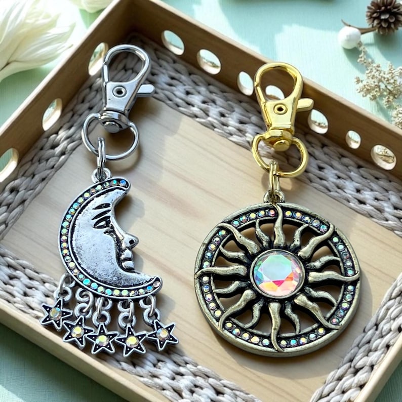 Celestial Purse Charm Set – Moon & Sun Keychains, Boho Bag Charms ...