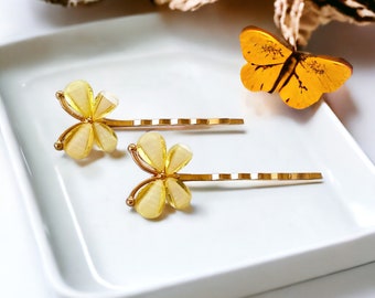 Yellow Butterfly Hair Pins, Hair Pins For Woman, Womens Bobby Pin, Butterfly Bobby Pin, Dainty Hair Pin, Rhinestone Hair Pin, Boho Bobby Pin