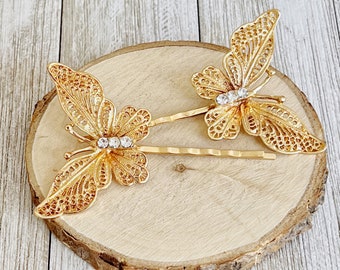 Gold Butterfly Hair Pin, Hair Pins For Woman,  Butterfly Hair Clip, Womens Bobby Pins, Butterfly Barrettes, Girls Hair Clip, Womans Barrette