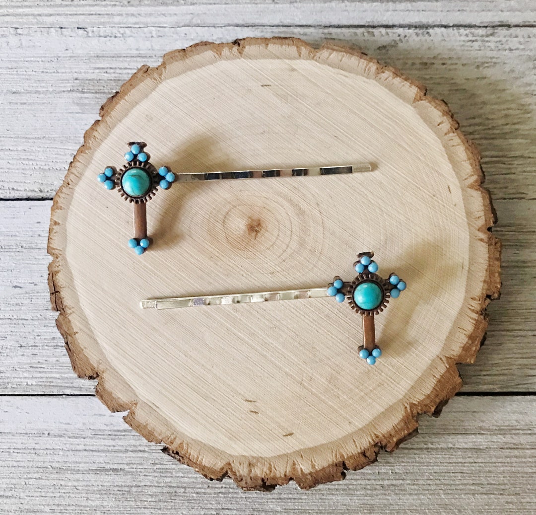 Turquoise Cross Bobby Pins Western Decorative Hair Pins Etsy