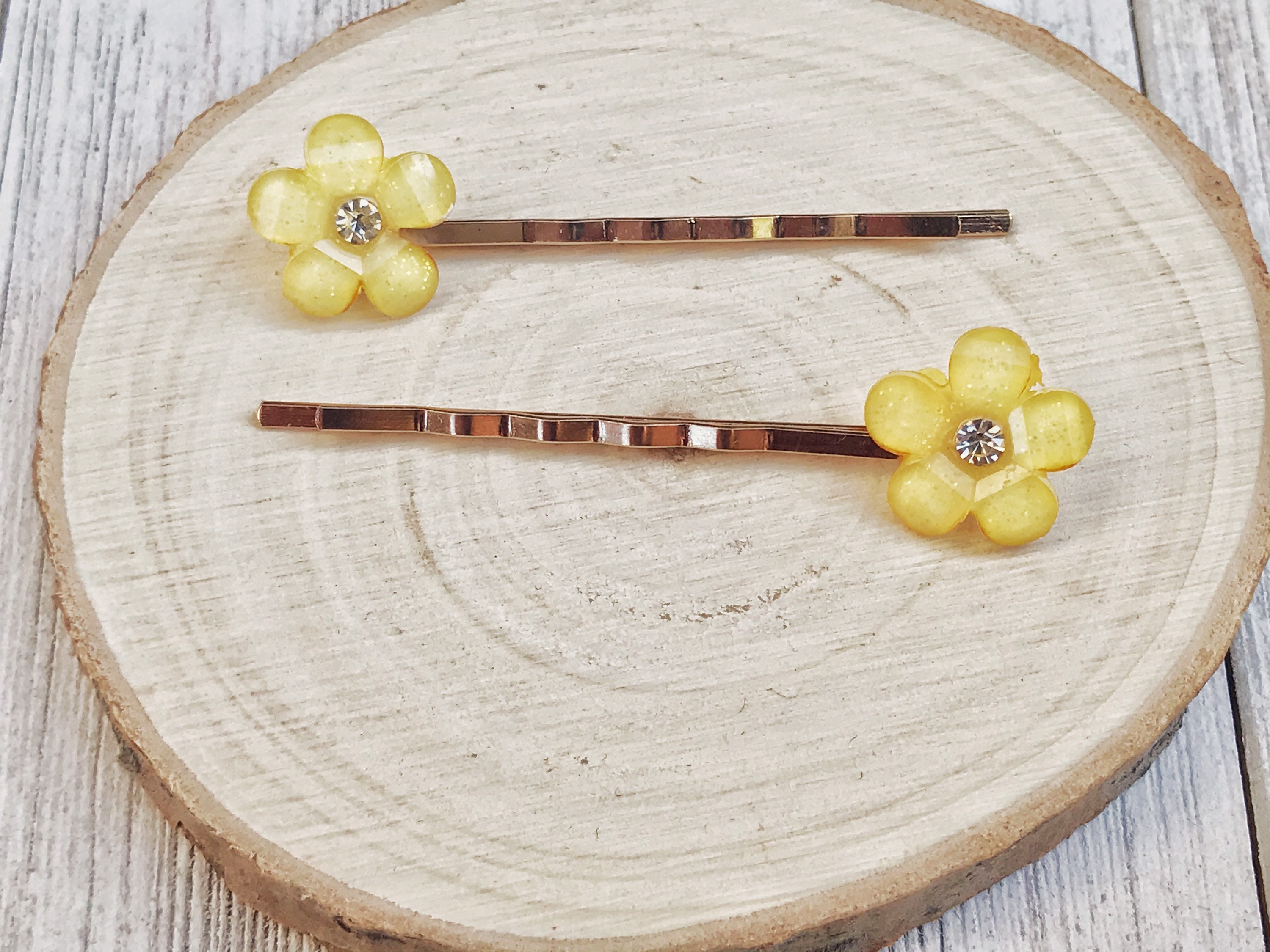 Yellow Flower Hair Pins Yellow Bobby Pins Womens Hair Pins Etsy