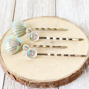 Sea Shell Hair Pin, Beach Hair Pin, Summer Hair Pin, Bubbles Bobby Pin, Womens Hair Clip, Iridescent Metallic Bobby Pin, Decorative Hair Pin
