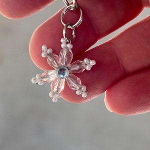 Cute Rhinestone Beaded Snowflake Handbag Charms, Silver Purse Charms, Zipper Pulls for backpacks, Unique Custom Jewelry, Cool Keychain Clips