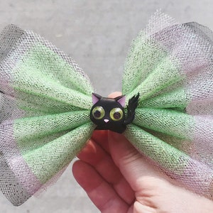 Halloween Hair Bows, Black Cat Hair Bows, Cat Barrettes, Halloween Cat Hair Clips, Hair Clip for Girls, Womens Hair Bows, Pink Cat Hair Clip