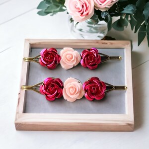 Pink Rose Hair Pins, Flower Hair Pins, Hair Pins For Woman, Floral Bobby Pins, Decorative Bobby Pins, Womans Hair Pins, Wedding Hair Pins