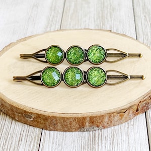 Green Rhinestone Bobby Pins, Cute Womens Hair Clips, Pretty Bobby Pins Set, Colorful Funky Barrettes, Colorful Hair Pin, Womens Bobby Pins