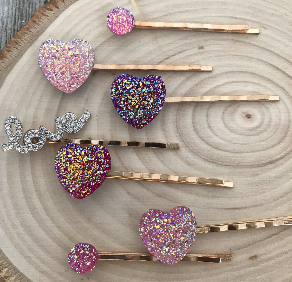 Heart Hair Pins Pink Glitter Hair Clips Rhinestone Love Etsy