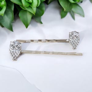 Silver Owl Hairpins, Handmade Bobby Pin Gift, Nature-Inspired Boho Hair Clip, Cute Owl Hair Accessories, Vintage Woodland Animal Jewelry Set