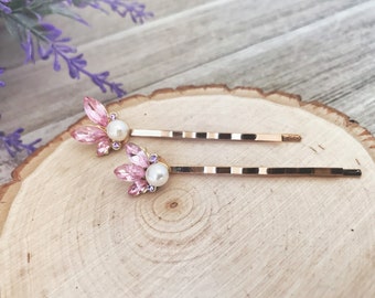 Rhinestone Hair Pins, Pink Flower Hair Pin, Hair Pins For Woman, Purple Hair Pin, Decorative Bobby Pins, Dainty Hair Pin, Wedding Hair Pins