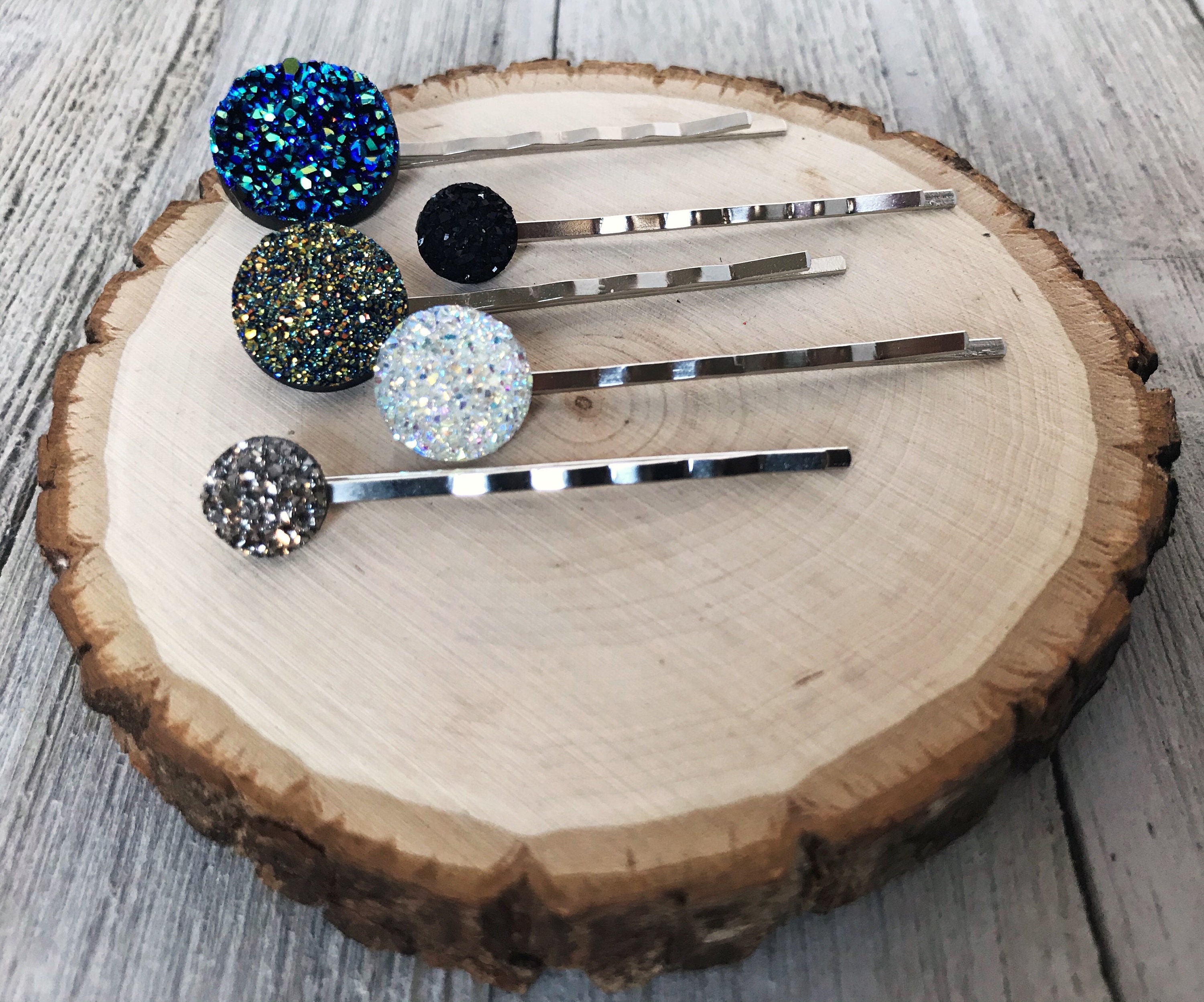 Druzy Hair Pins Glitter Hair Pins Blue Wedding Hair Jewelry Etsy